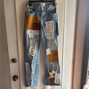 Revice Patchwork Denim Bootcut Jeans